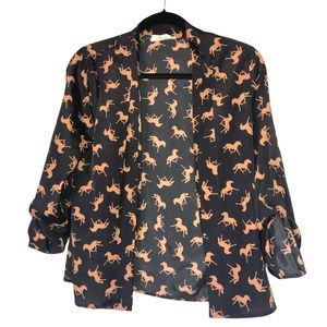 Women's open jacket blouse with horse print